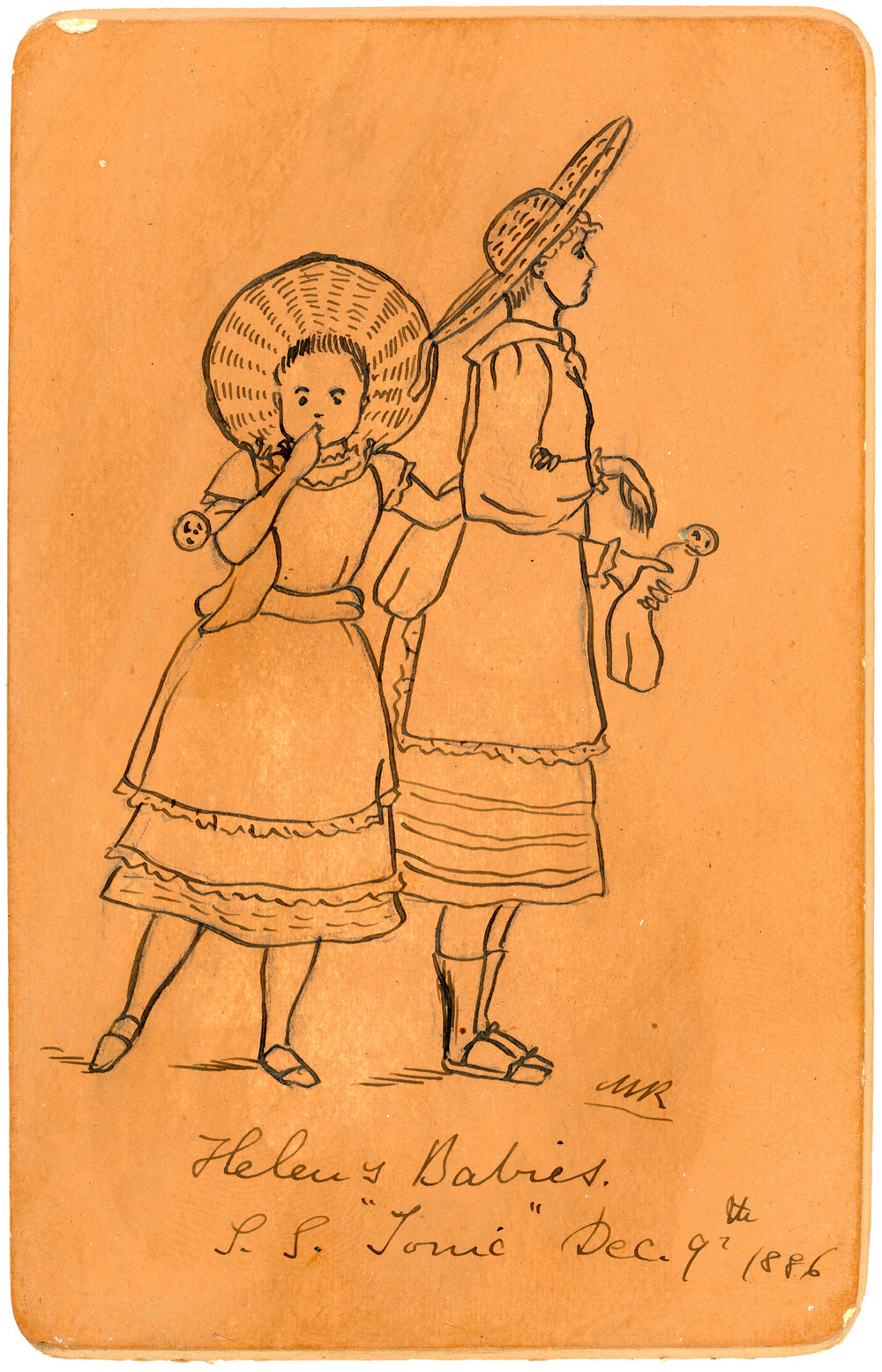 Sketch of Girls With Dolls