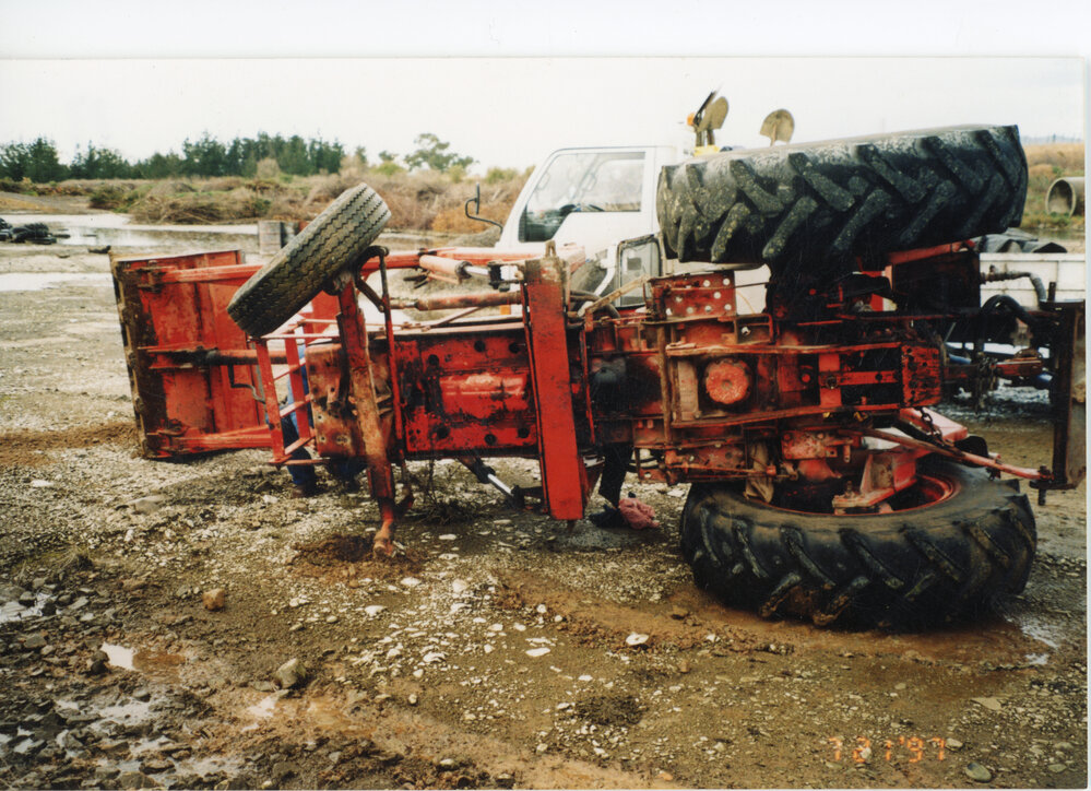 An overturned tractor