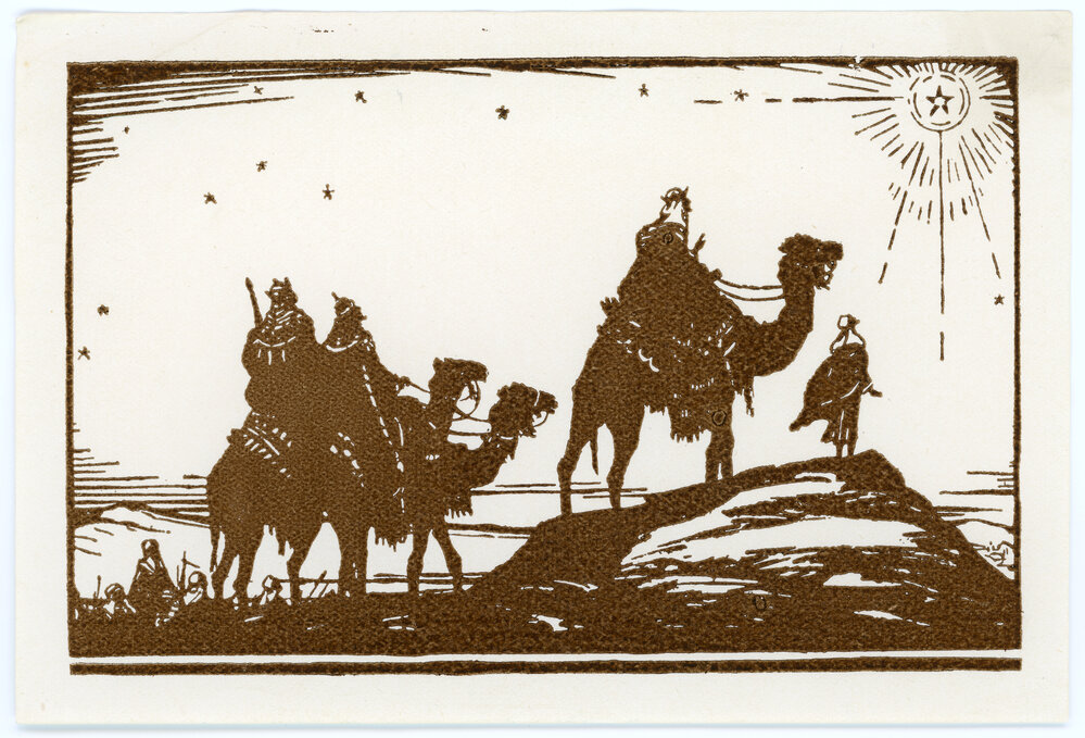 Small Religious Print of Three Kings on Camels