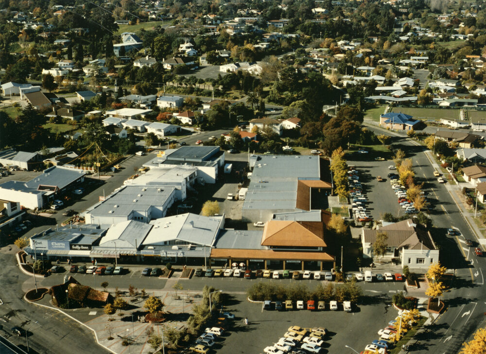 Aerial View of Middle Road Shops, Havelock North, 1989