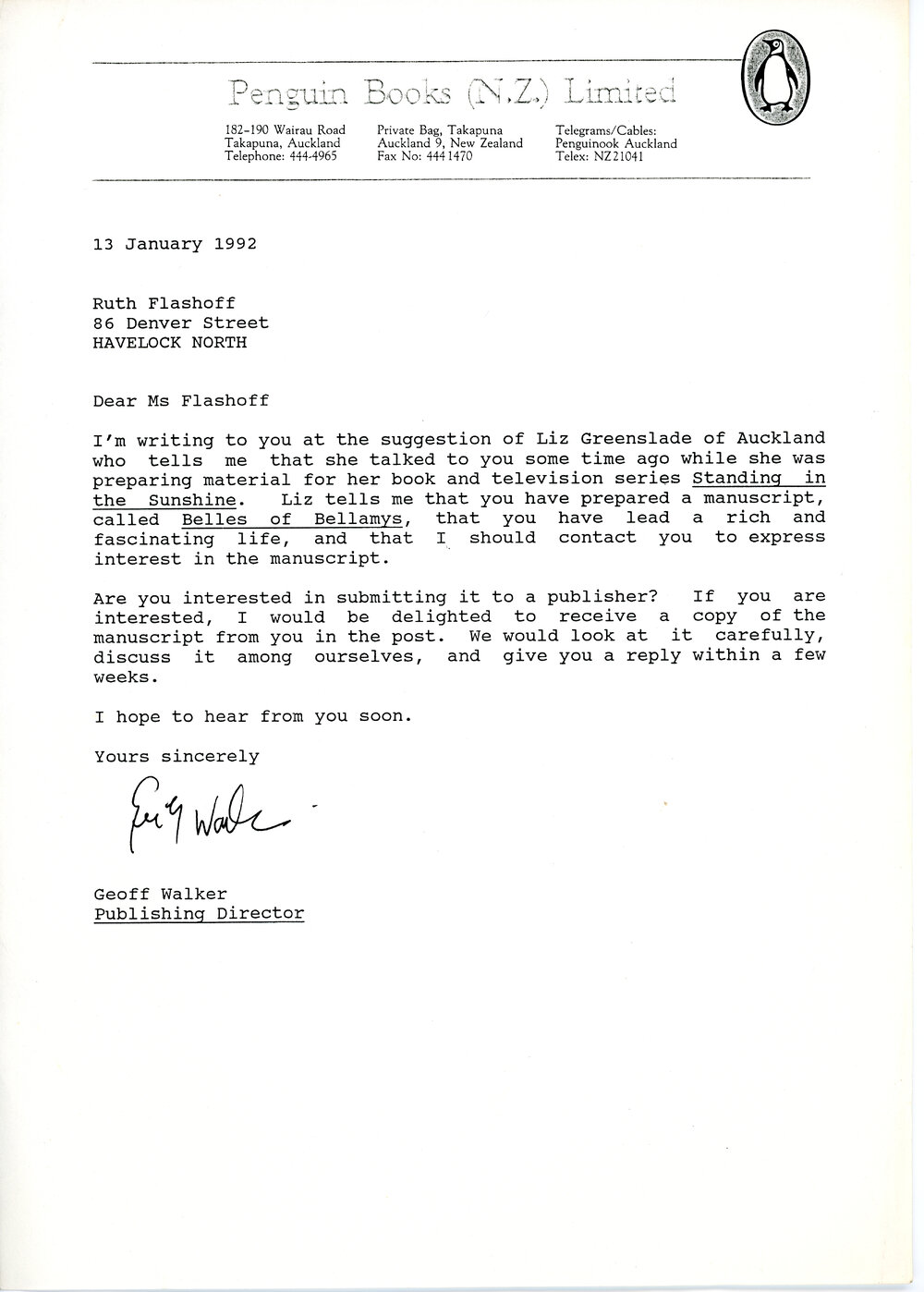 Letter from Penguin Books