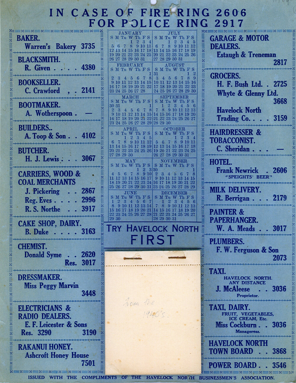 In Case of Fire - Try Havelock North First Calendar