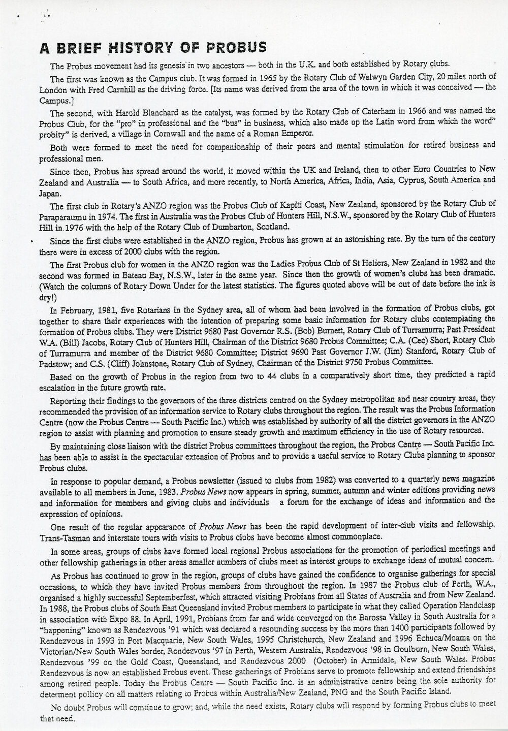 A Brief History of Probus