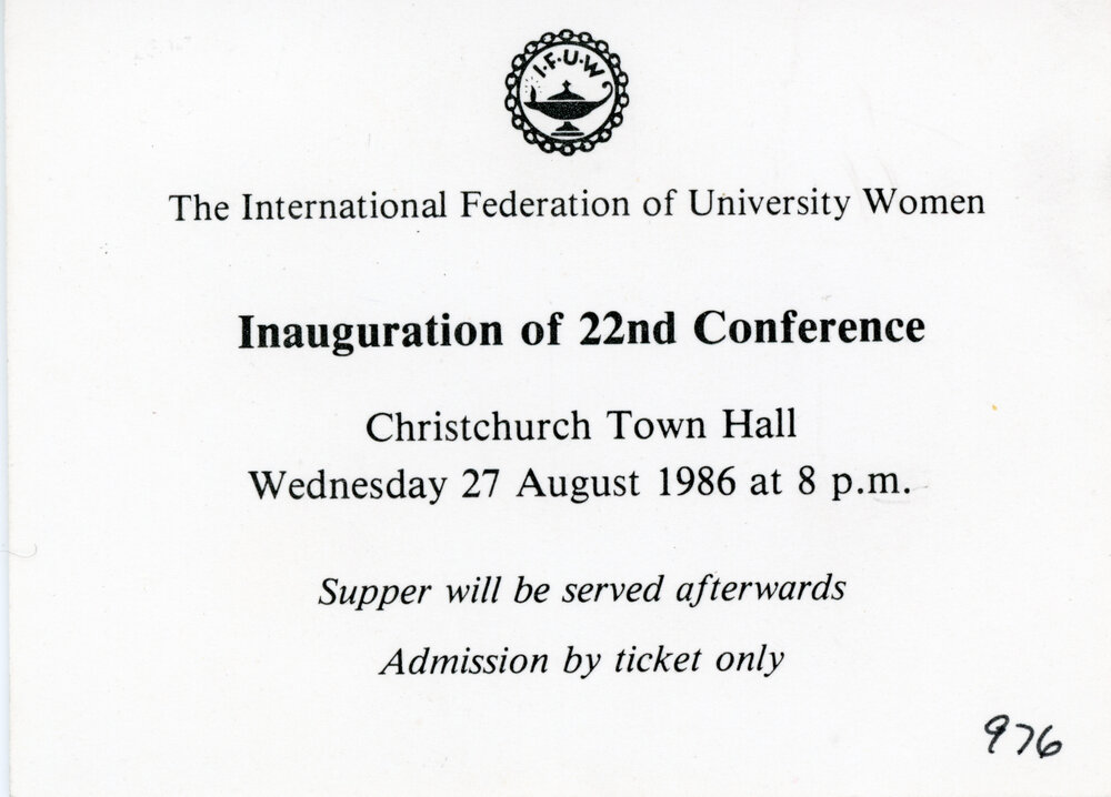 Ticket for the Inauguration of 22nd Conference - International Federation of University Women