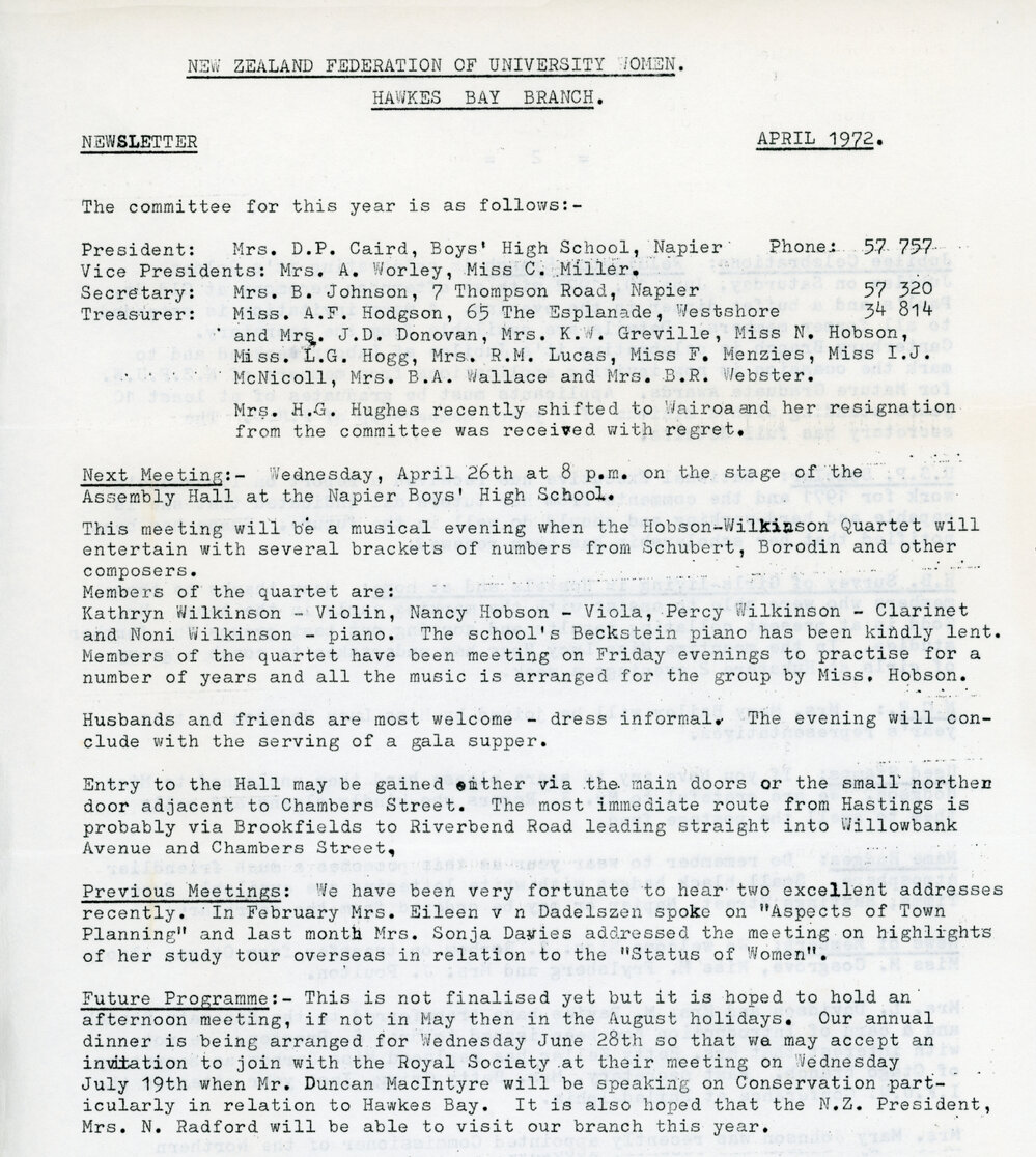 New Zealand Federation of University Women - Newsletter April 1972