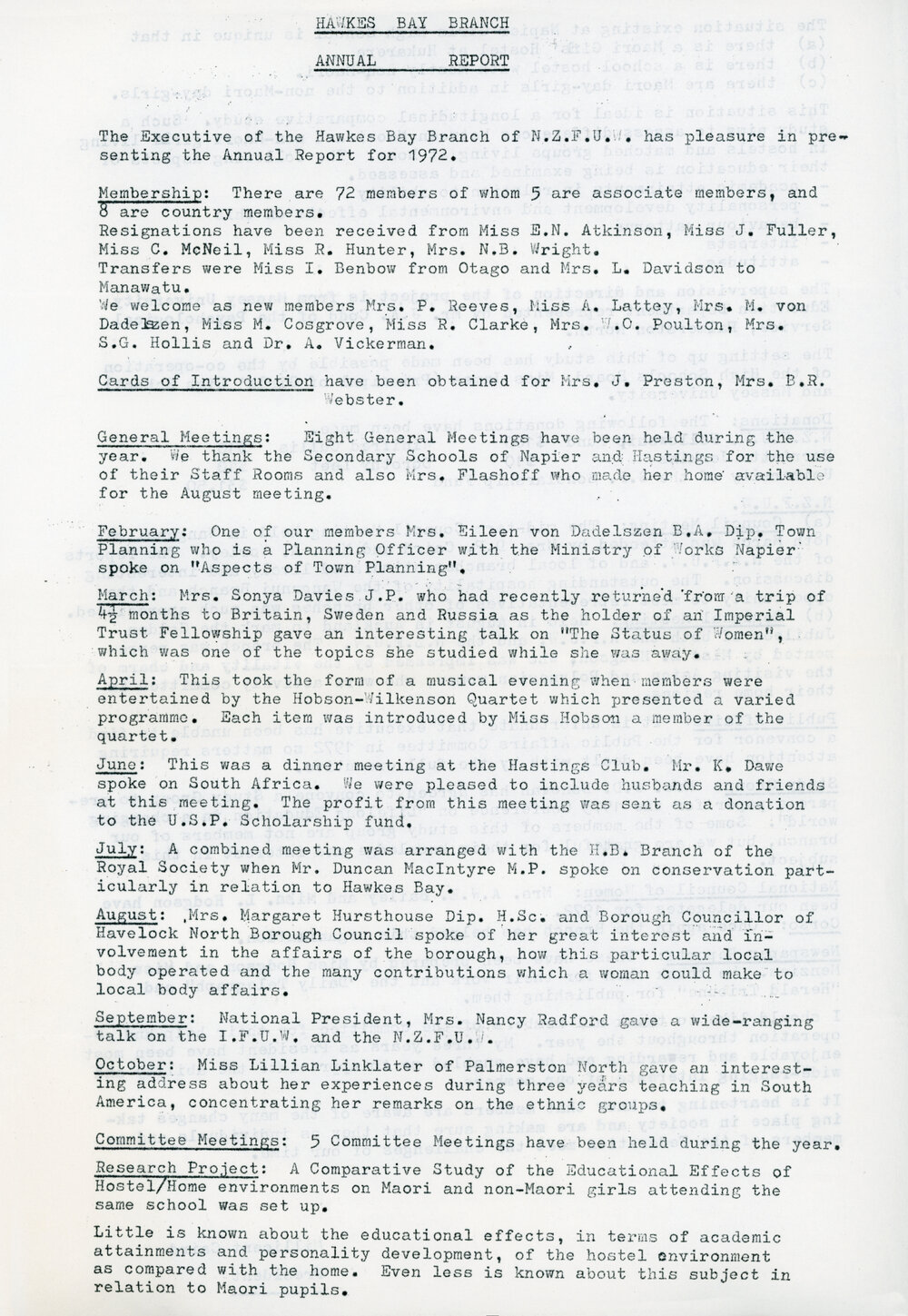 New Zealand Federation of University Women - Annual Report for 1972