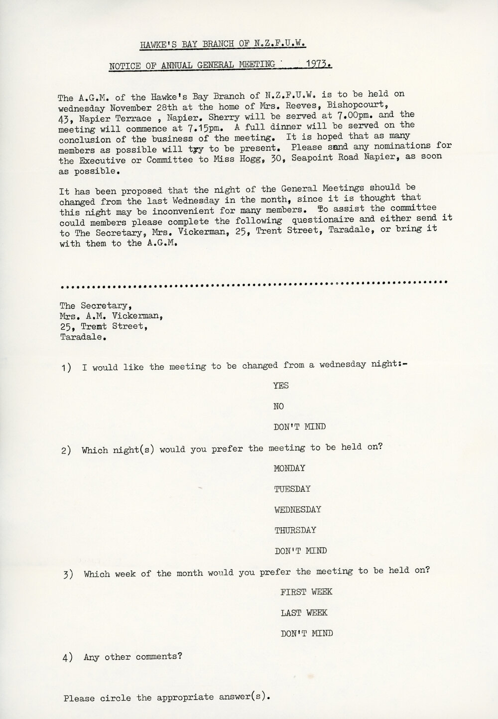 New Zealand Federation of University Women - Notice of AGM 1973
