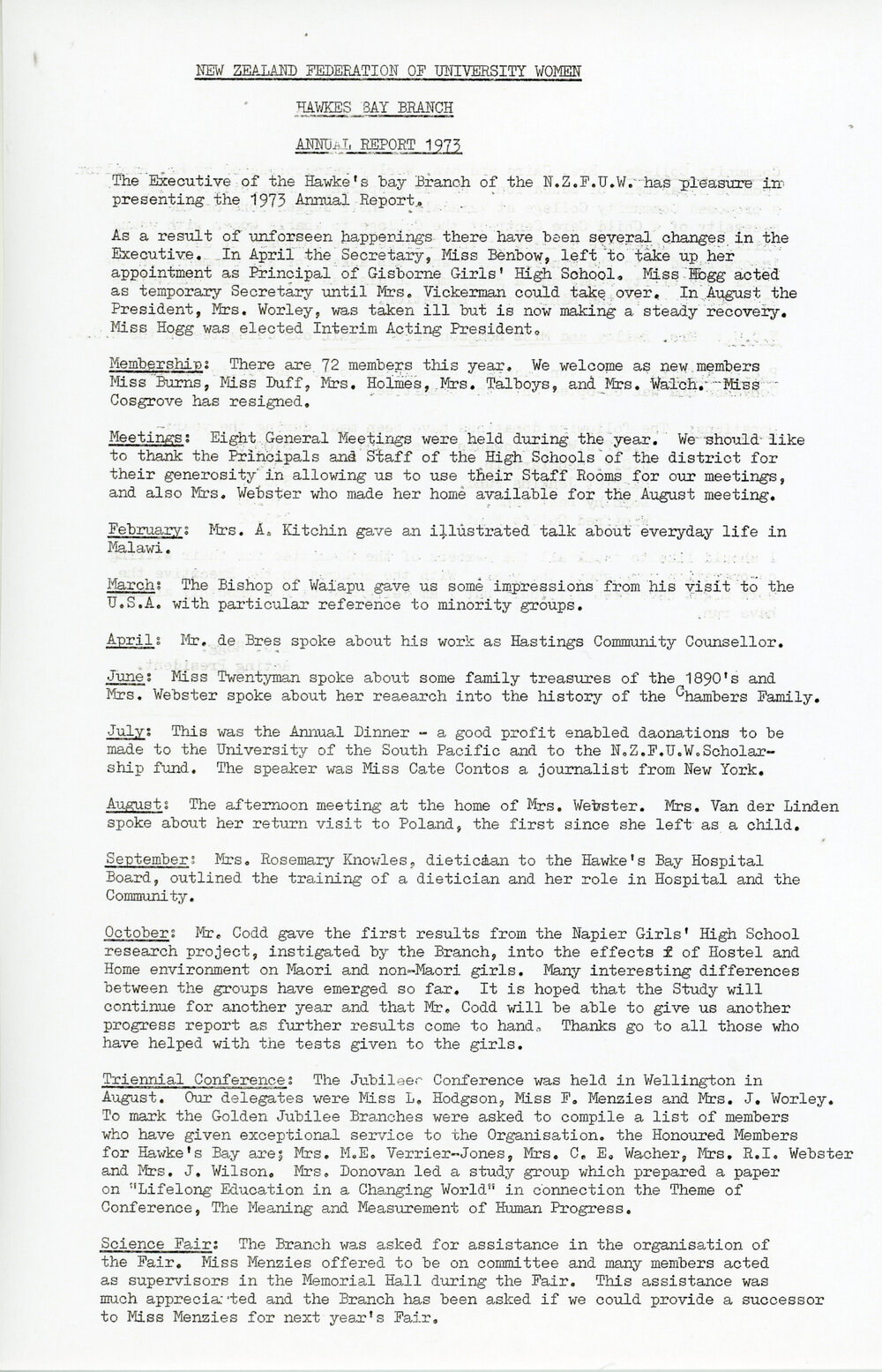New Zealand Federation of University Women - Annual Report for 1973