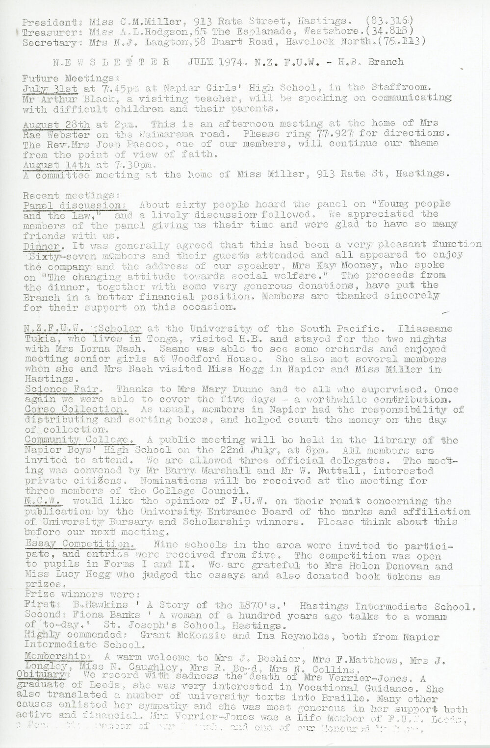 New Zealand Federation of University Women - Newsletter July 1974