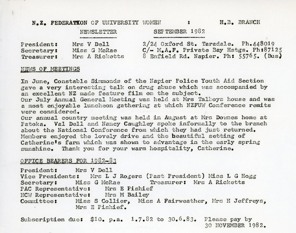New Zealand Federation of University Women - Newsletter September 1982