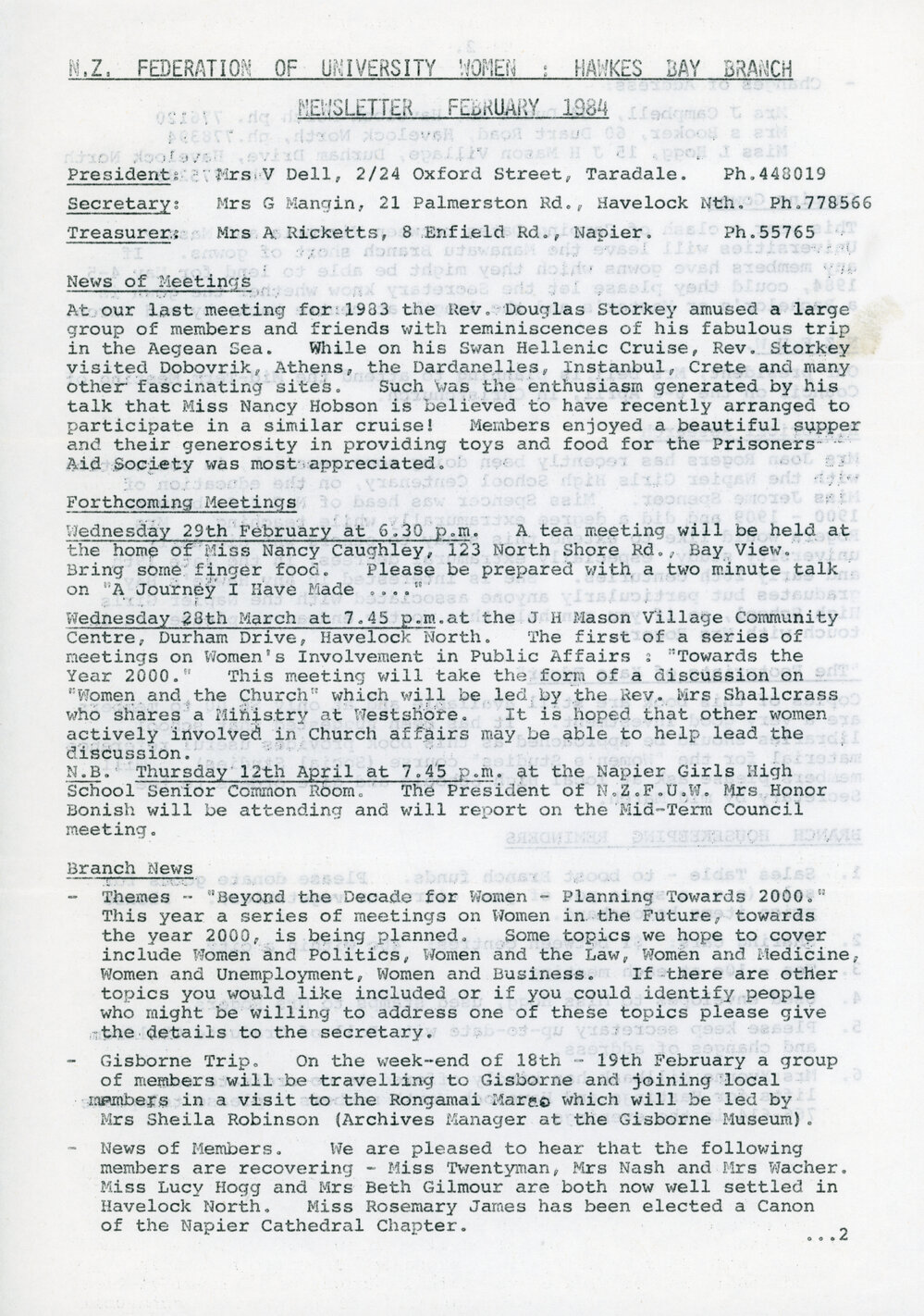 New Zealand Federation of University Women - Newsletter February 1984