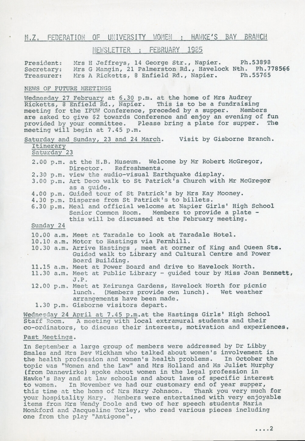 New Zealand Federation of University Women - Newsletter February 1985