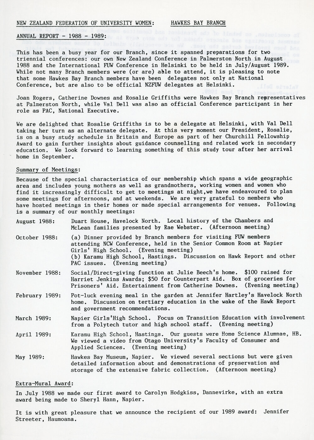 New Zealand Federation of University Women - Annual Report for 1988