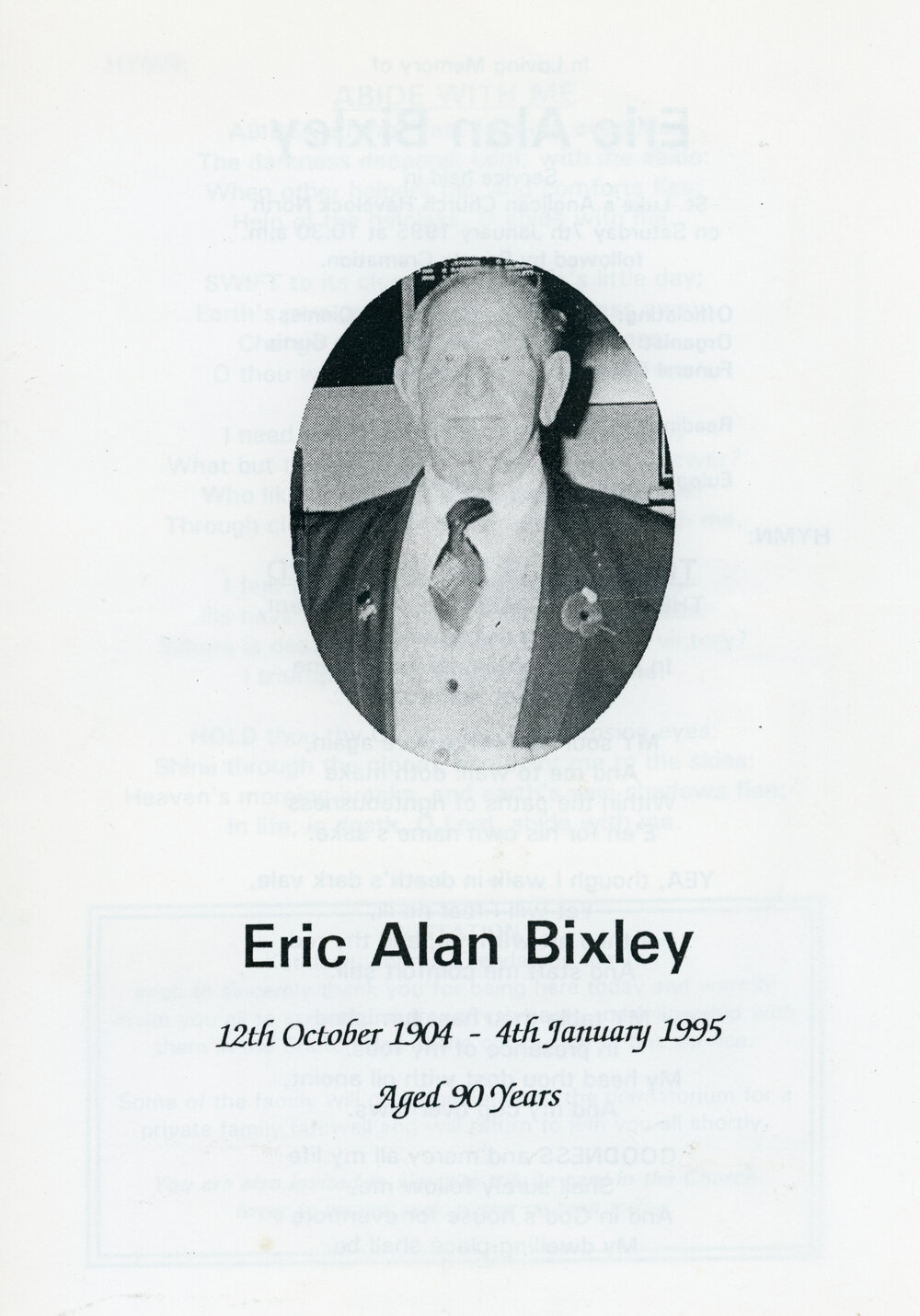 Funeral Service Programme for Eric Alan Bixley