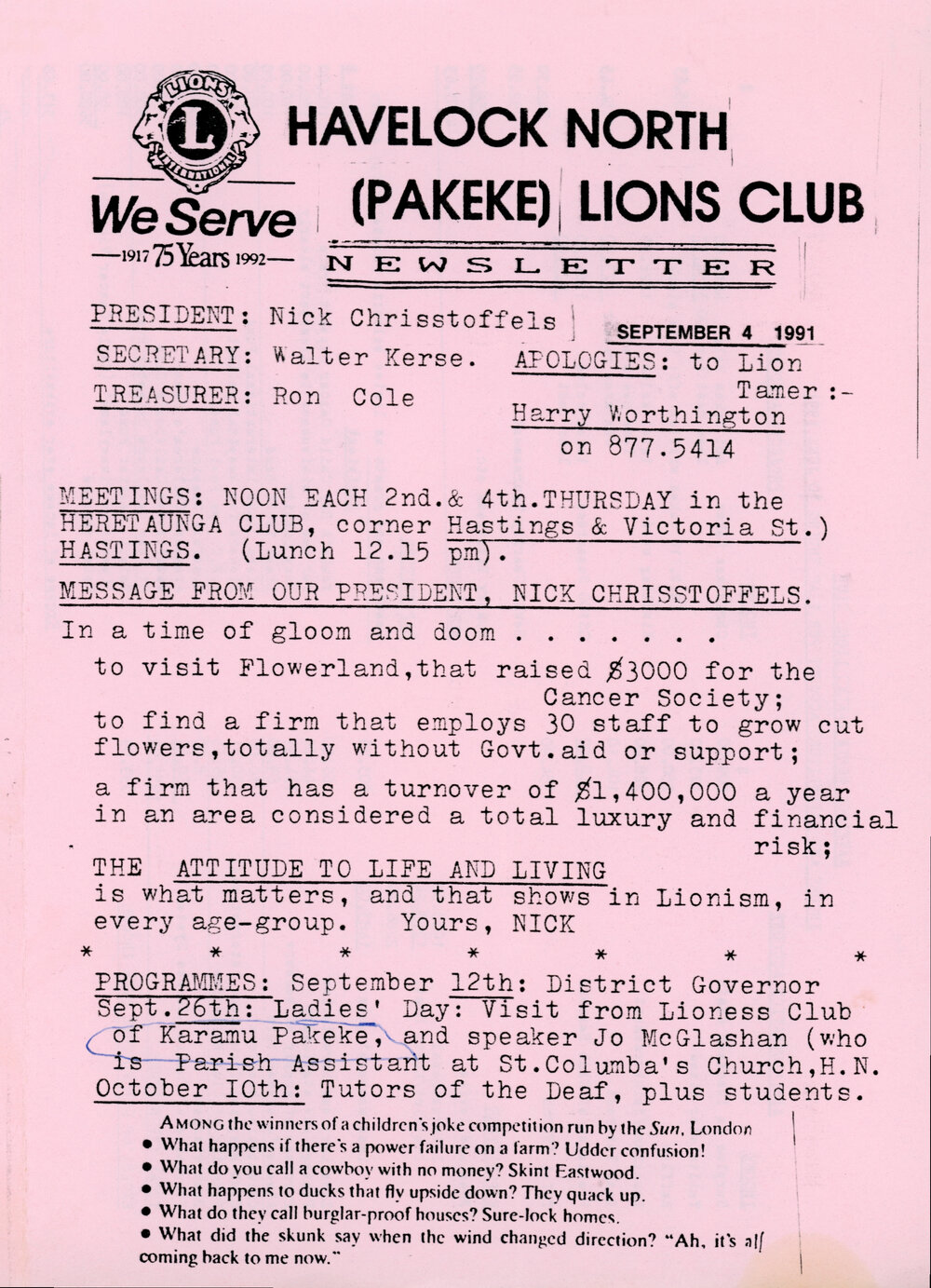 Pakeke Lions Club Newsletter