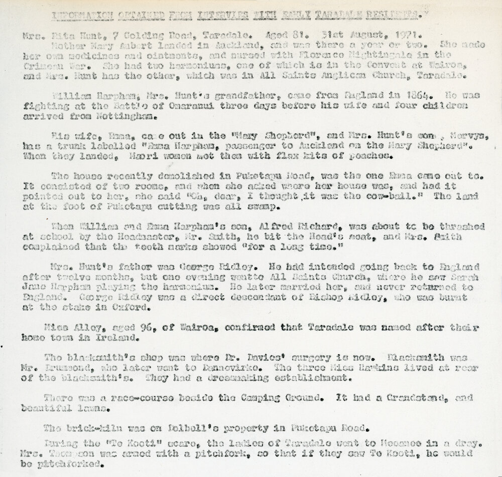 Early Taradale History