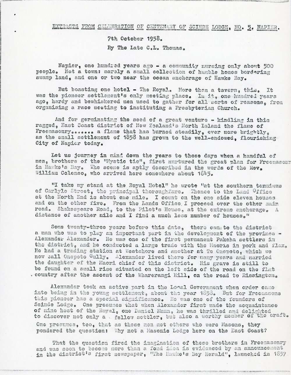 Extracts from Celebration of Centenary of Scinde Lodge