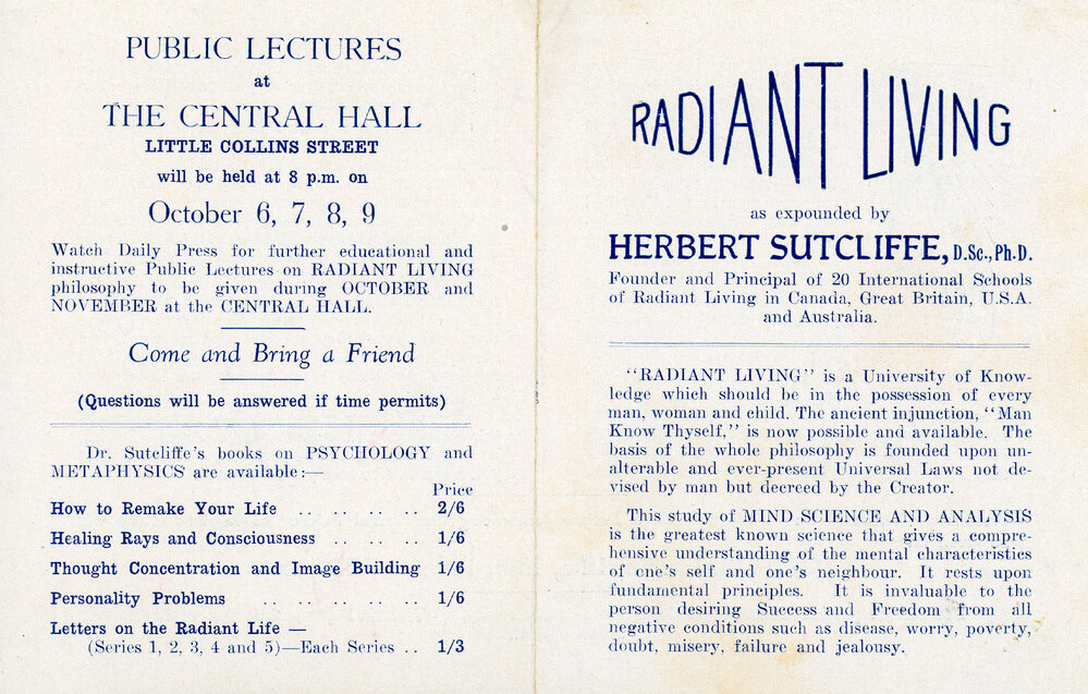 Radiant Living Pamphlet, Melbourne