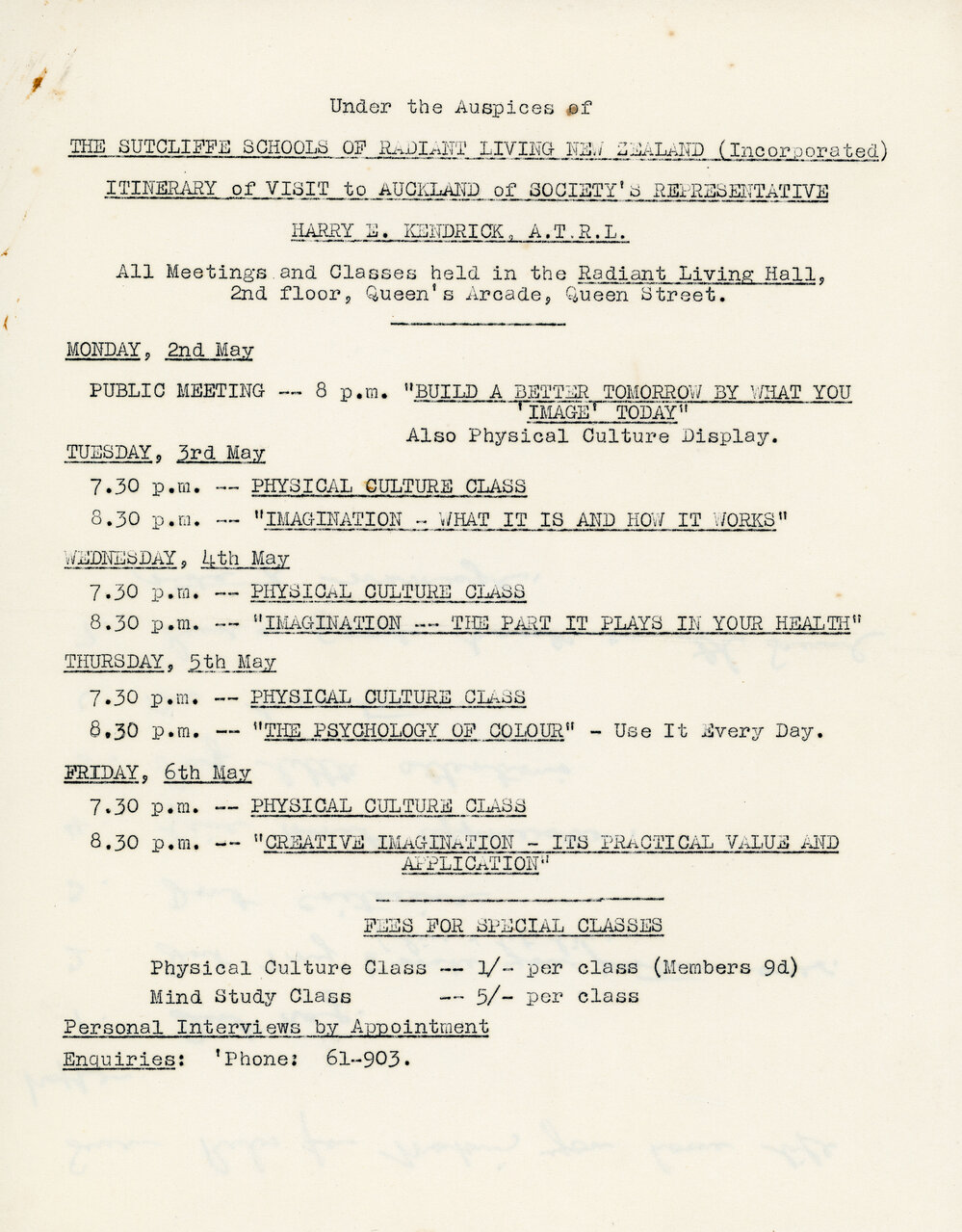 School of Radiant Living Meeting Programme