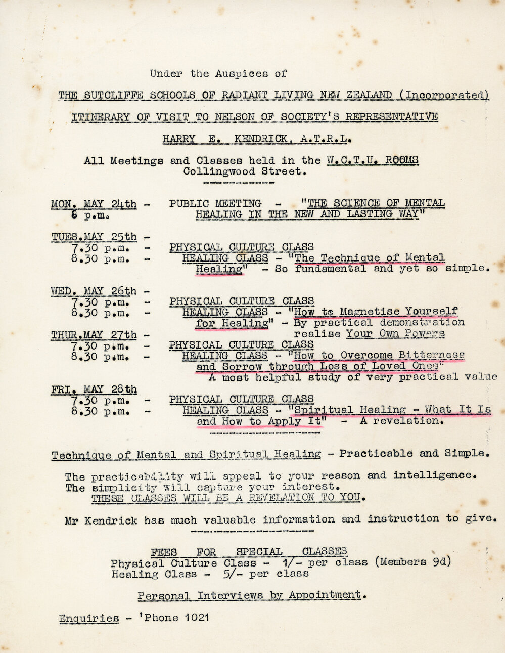 School of Radiant Living Meeting Programme