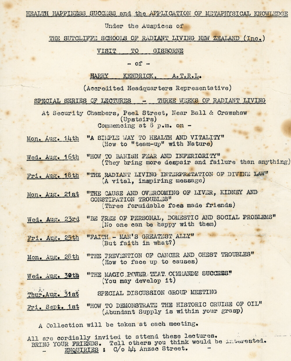 School of Radiant Living Meeting Programme