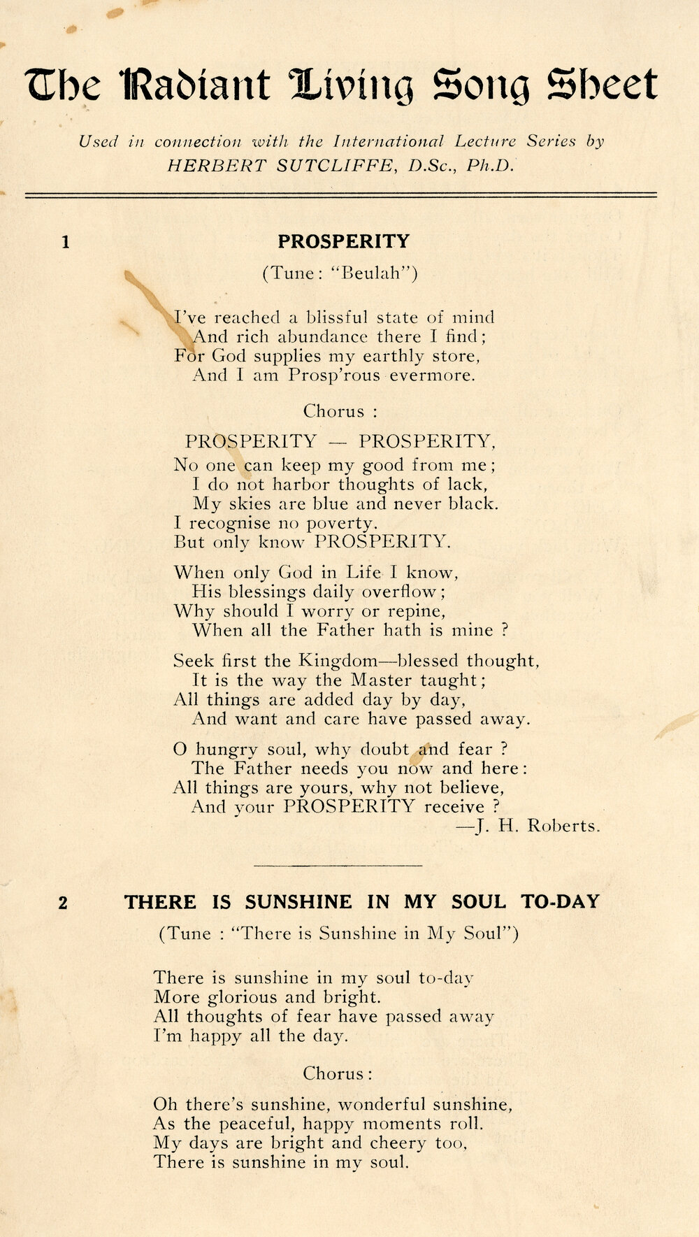 The Radiant Living Song Sheet