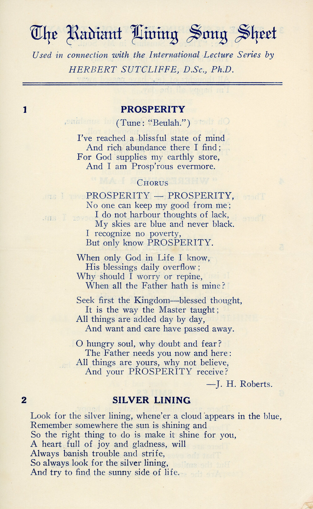 The Radiant Living Song Sheet