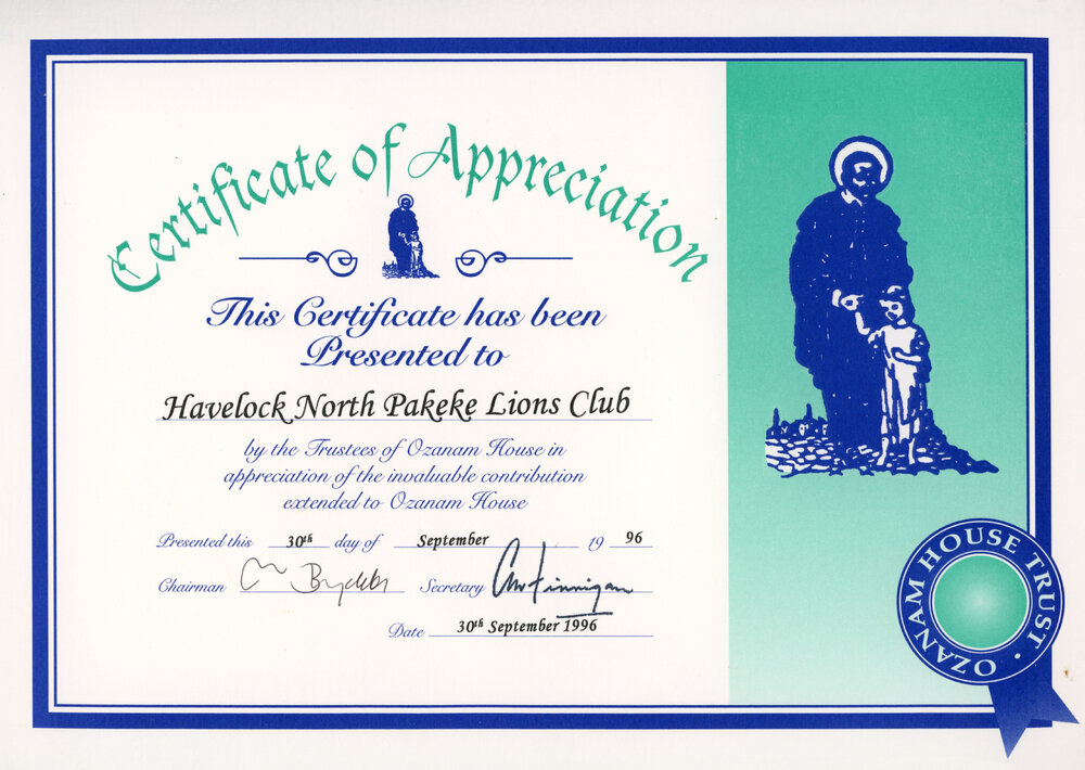 Certificate of Appreciation