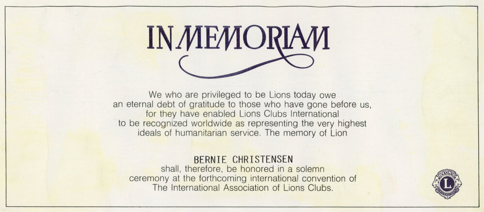In Memoriam Bernie Christensen
