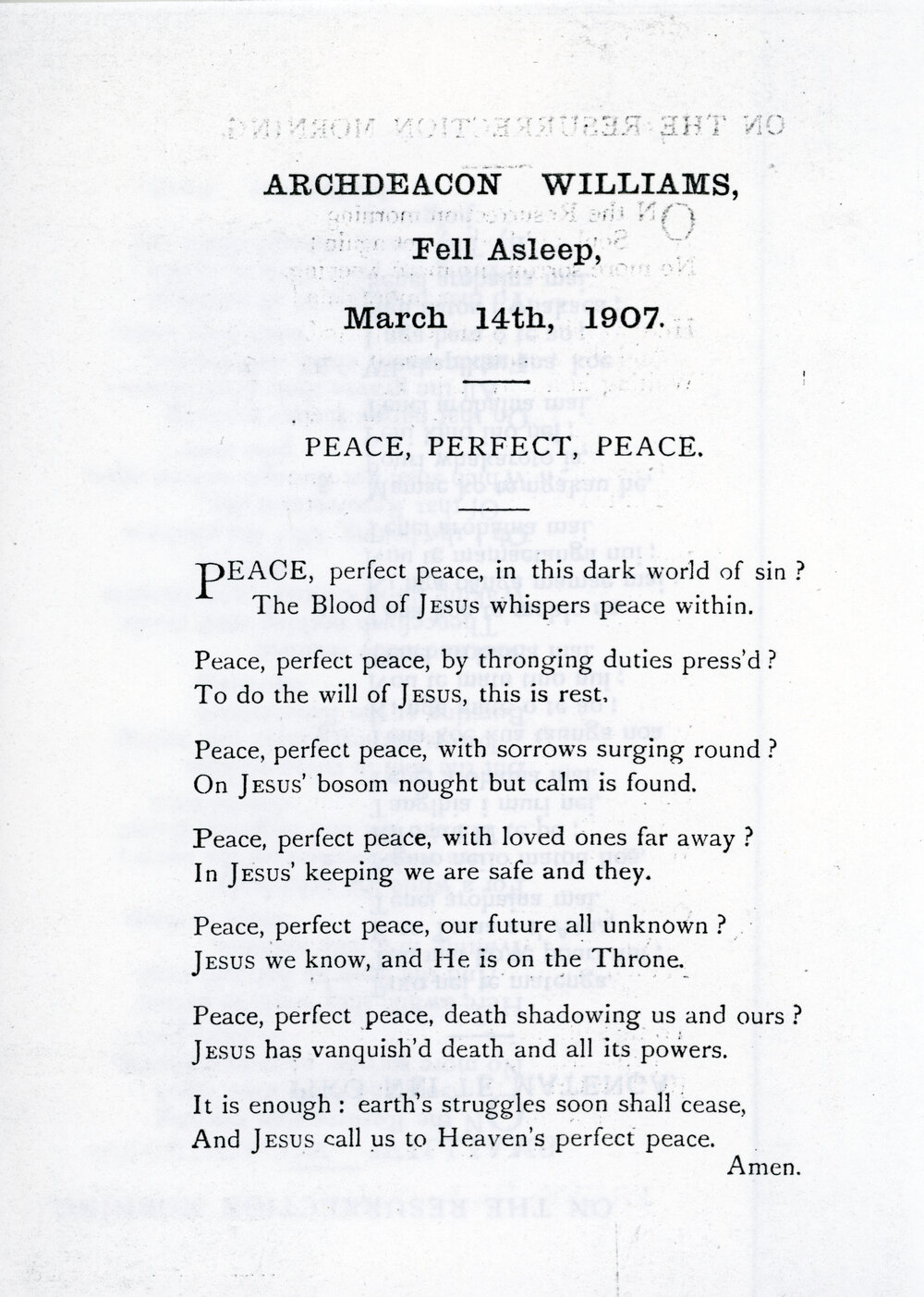 Archdeacon Williams Funeral Service Programme