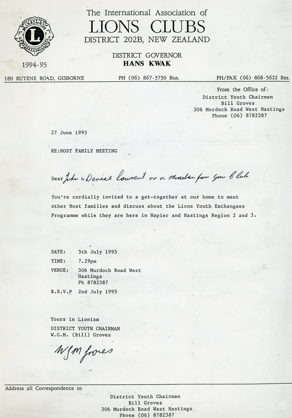 Correspondence from Bill Groves