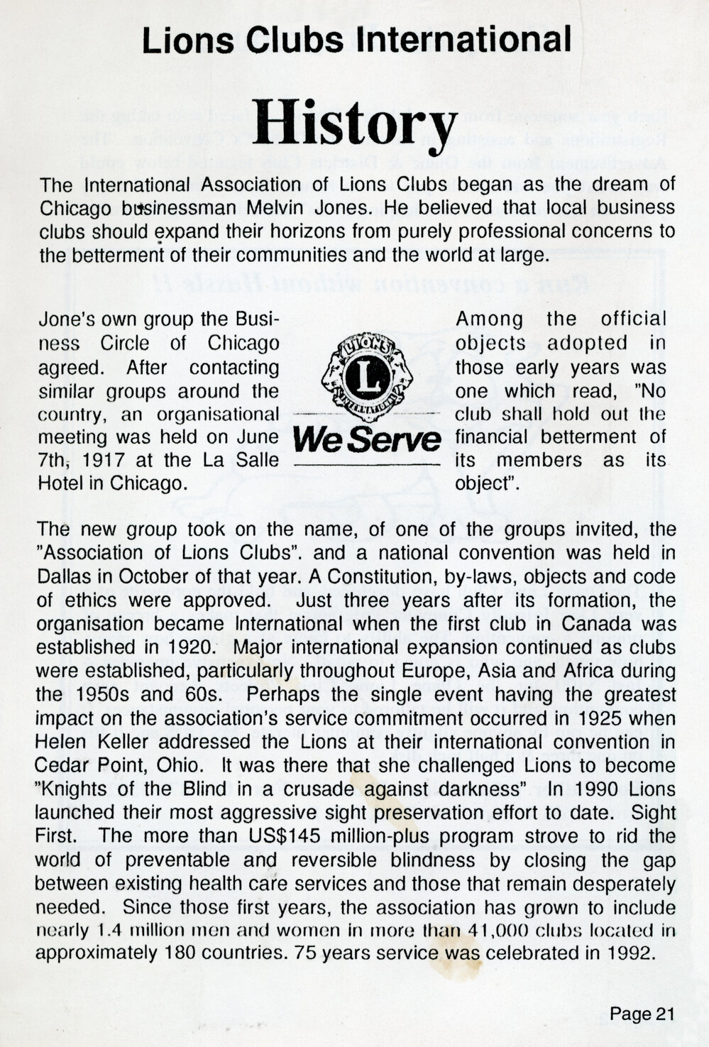 Lions Club International History