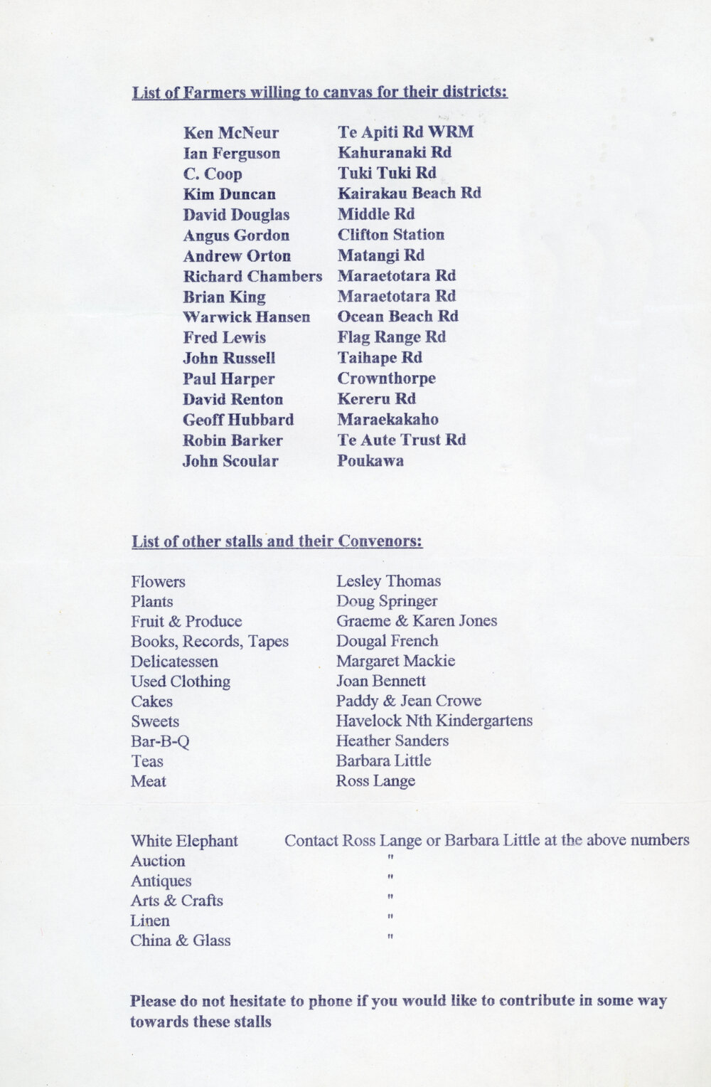  Organisation of a Havelock North Village Fair