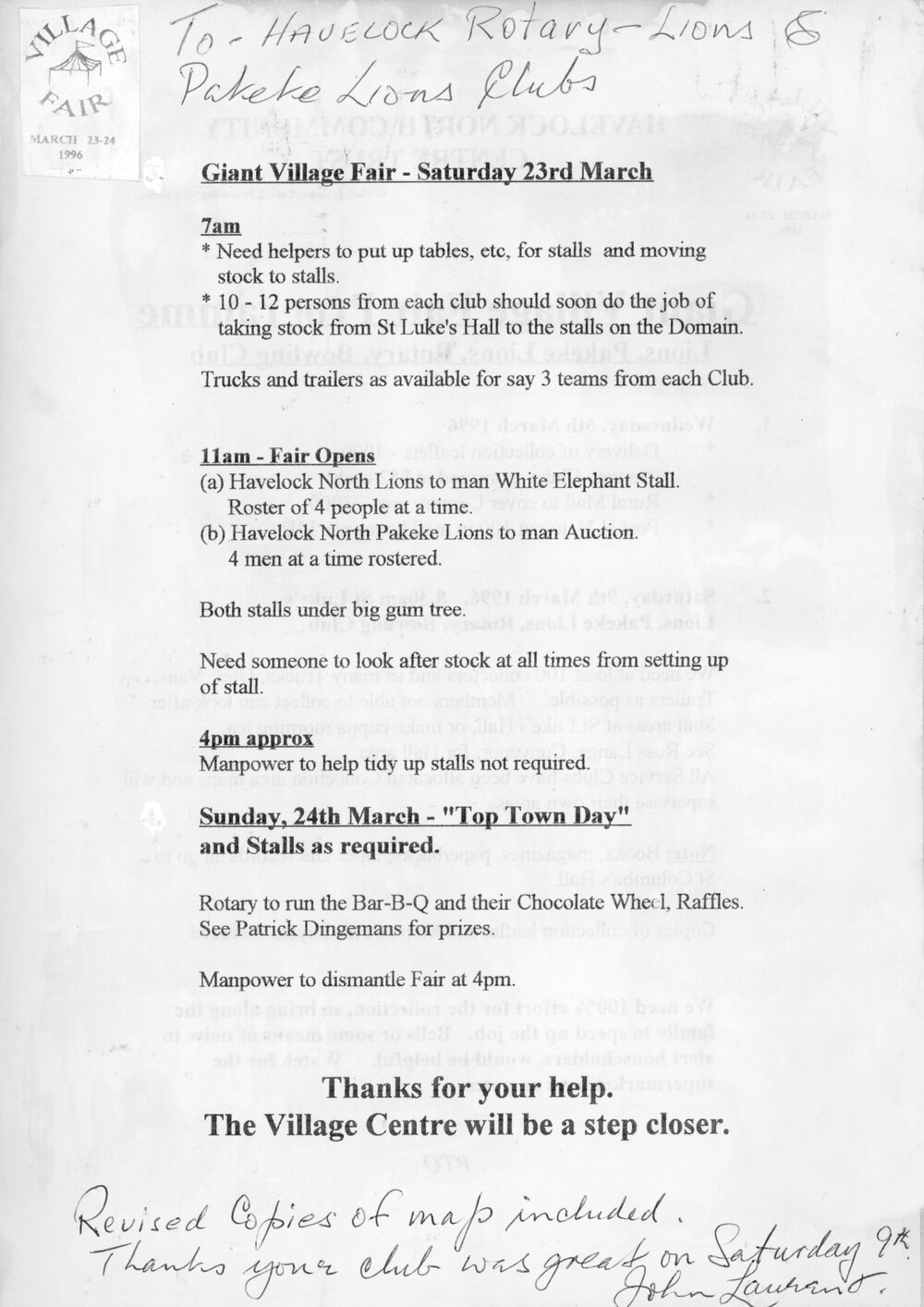 Plan for Giant Village Fair