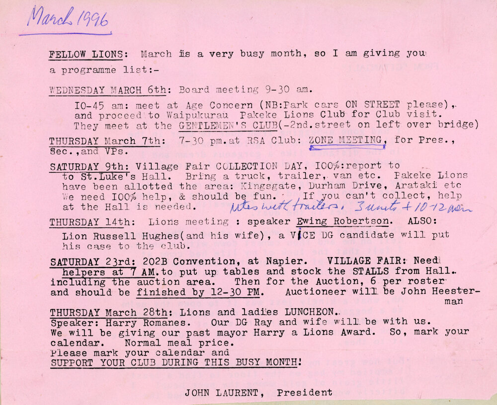 Programme for March 1996