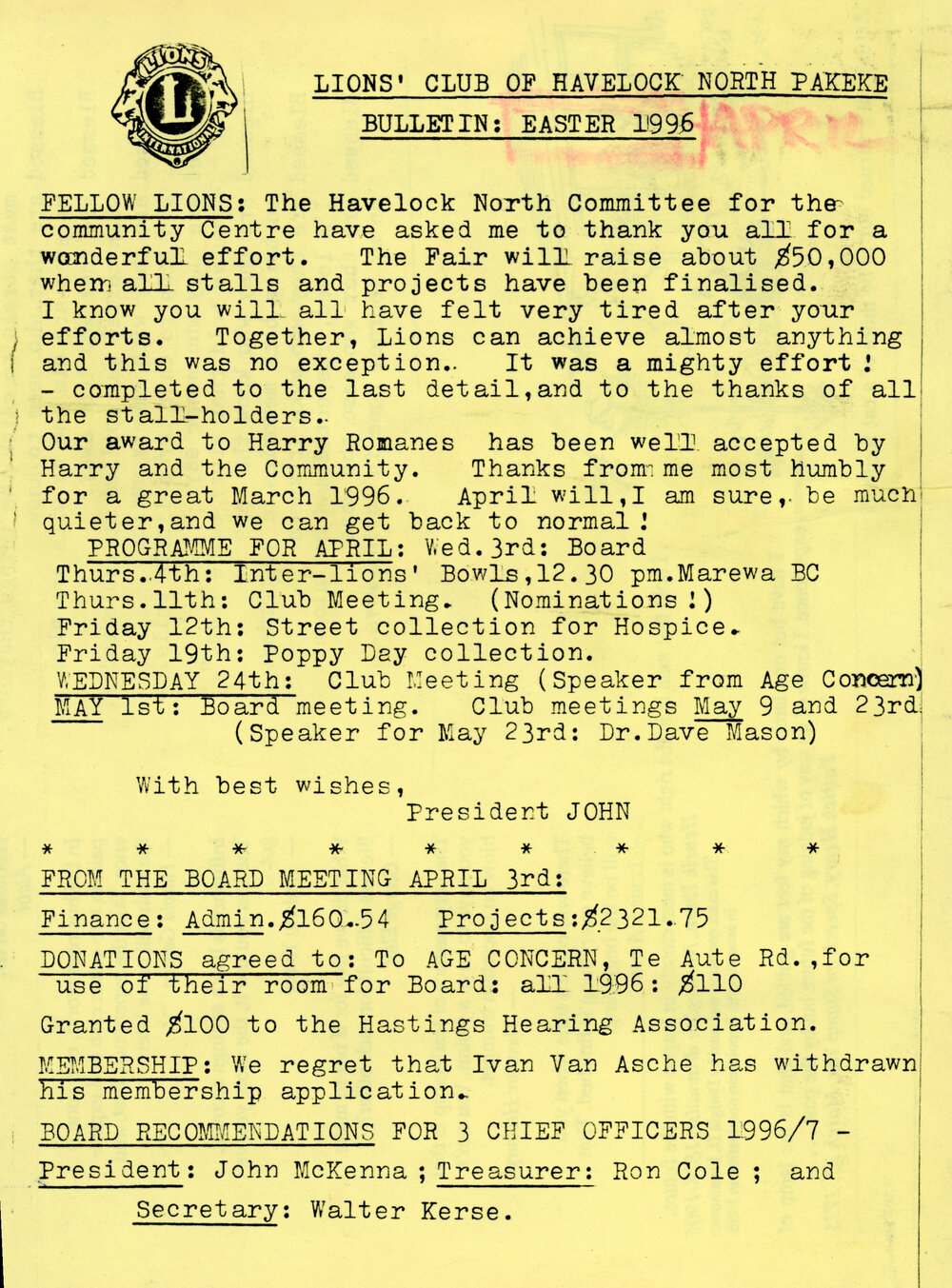 Bulletin Easter 1996