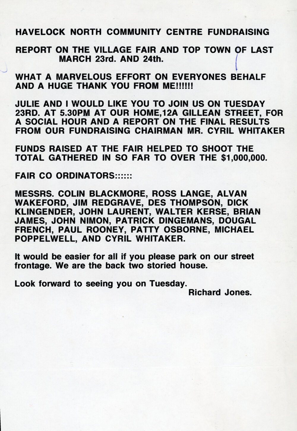 Havelock North Community Centre Fundraising Report