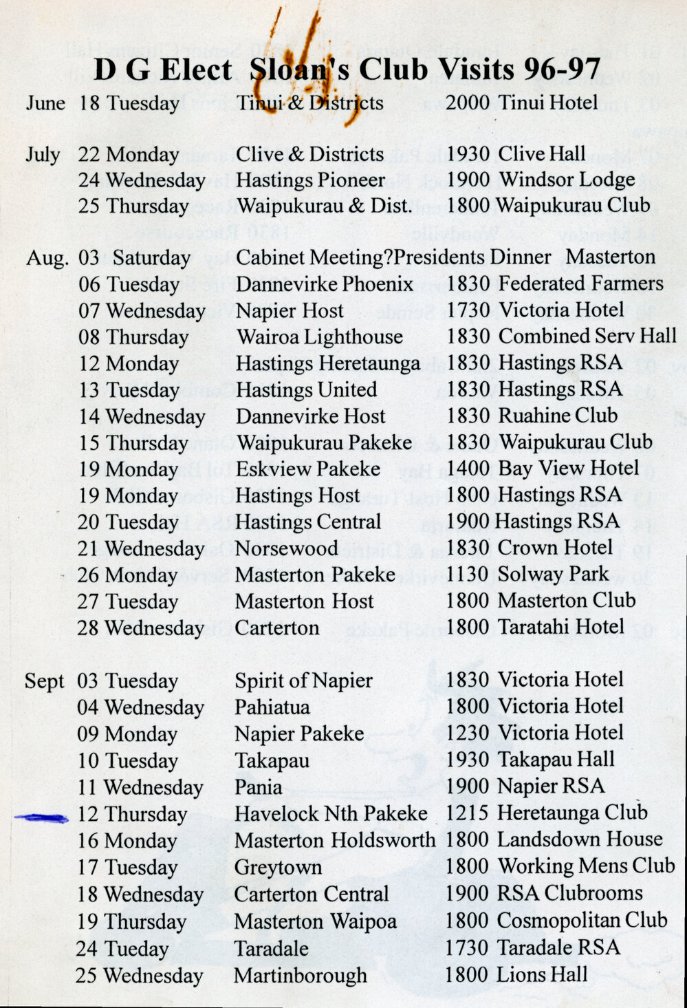 District Governor Elect Sloans Club Visits