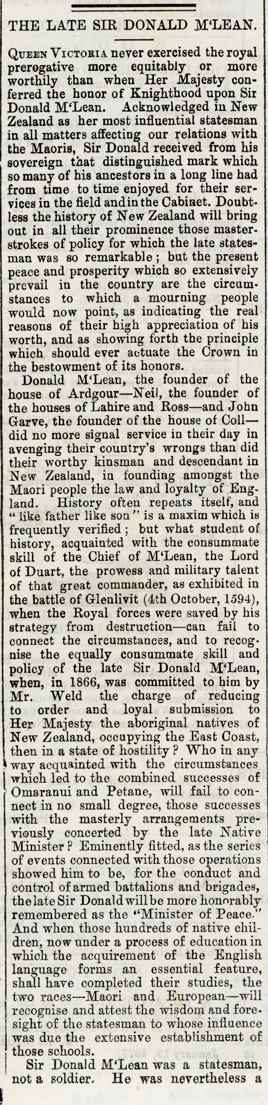 The Late Sir Donald McLean