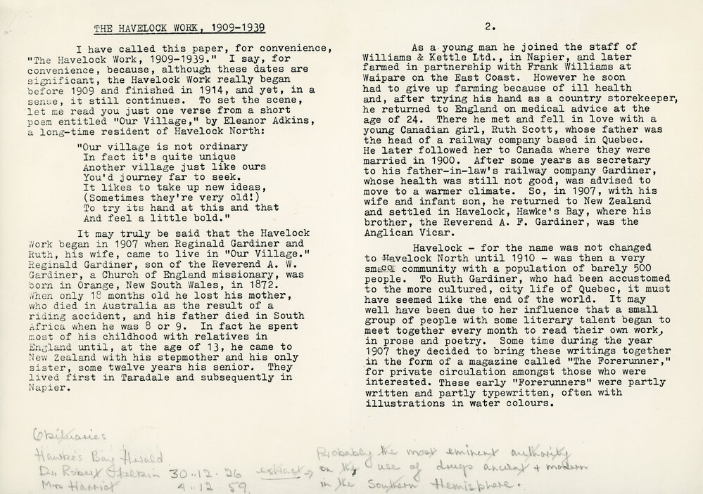 The Havelock Work, 1909-1939