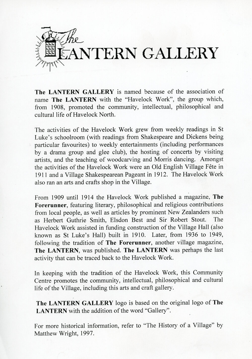 The Lantern Gallery Information Sheet
