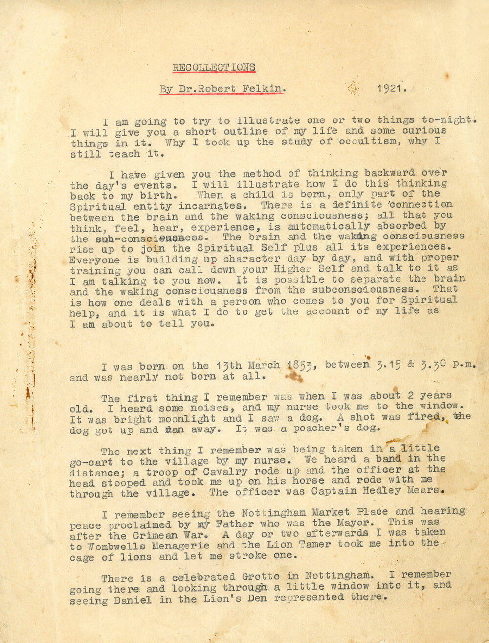 Recollections by Dr Robert Felkin