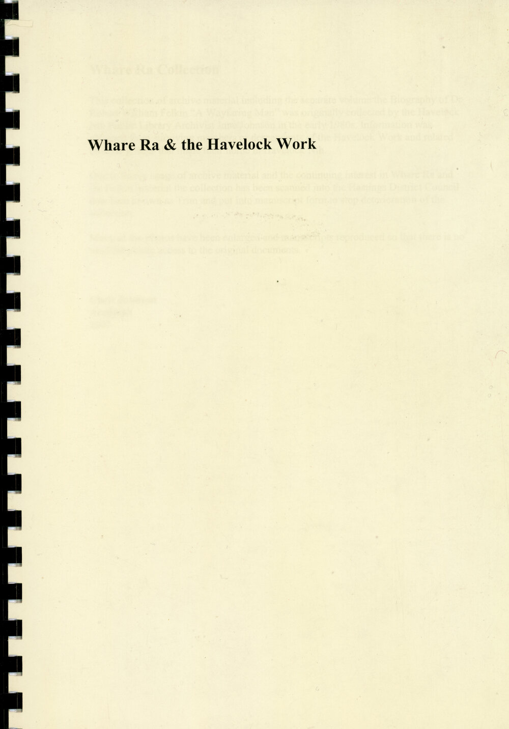 Whare Ra and the Havelock Work