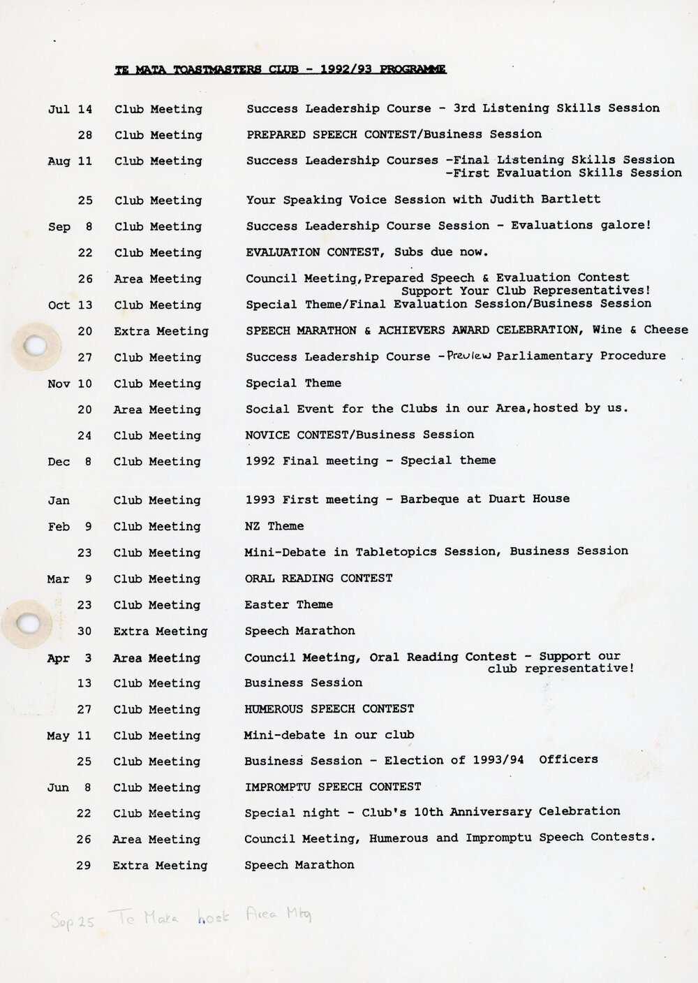 Te Mata Toastmasters Folder 1992-1993