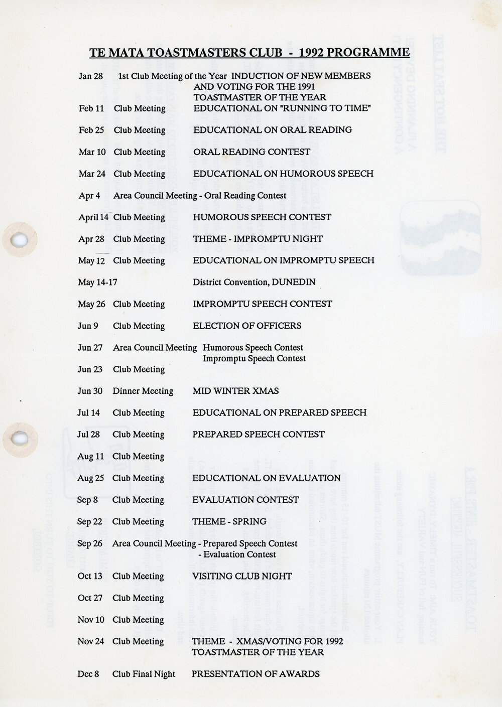 Te Mata Toastmasters Folder 1992