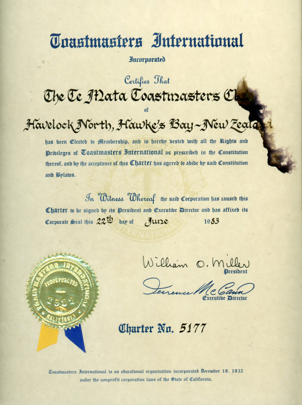 Te Mata Toastmasters Certificate