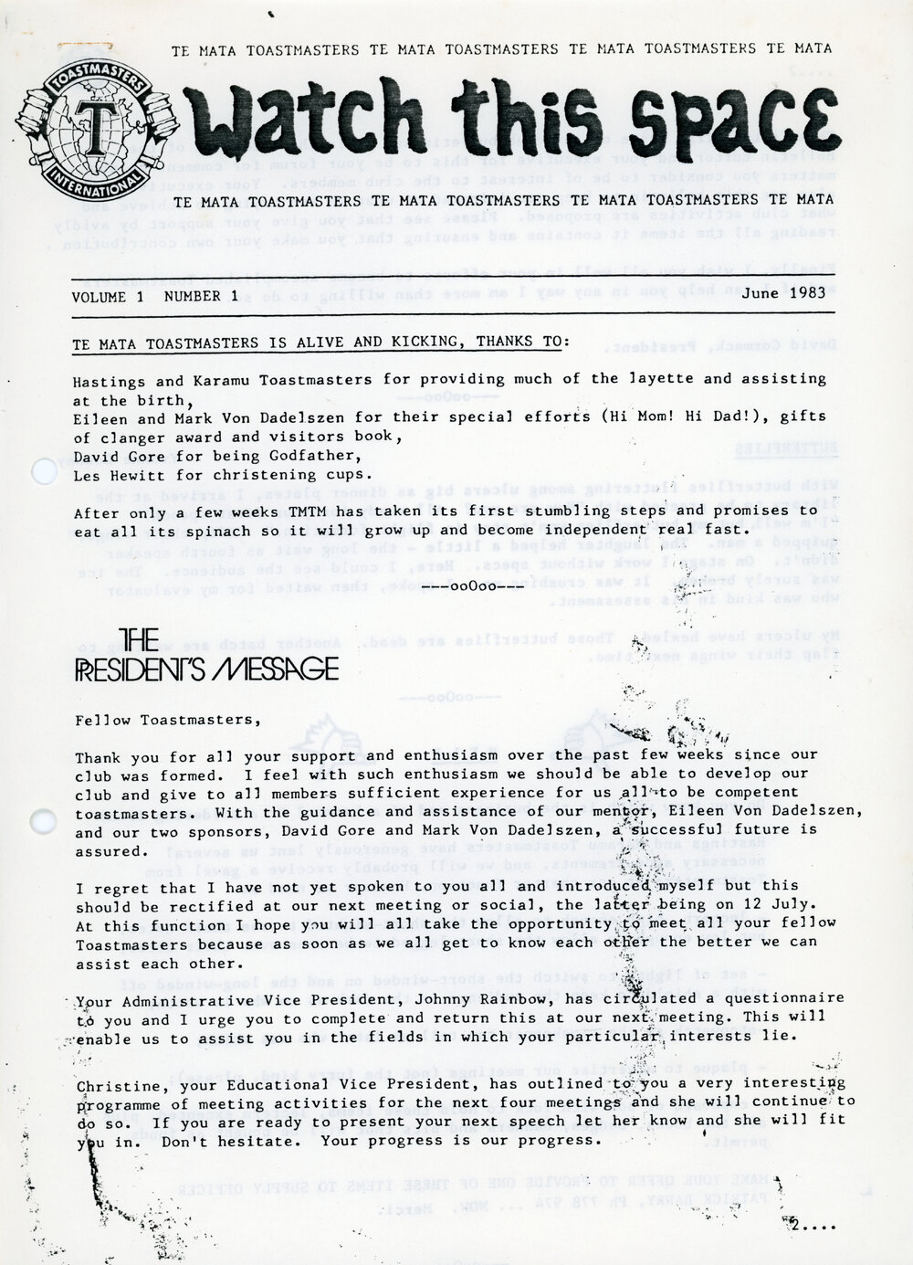 Te Mata Toastmasters Newsletter June 1983