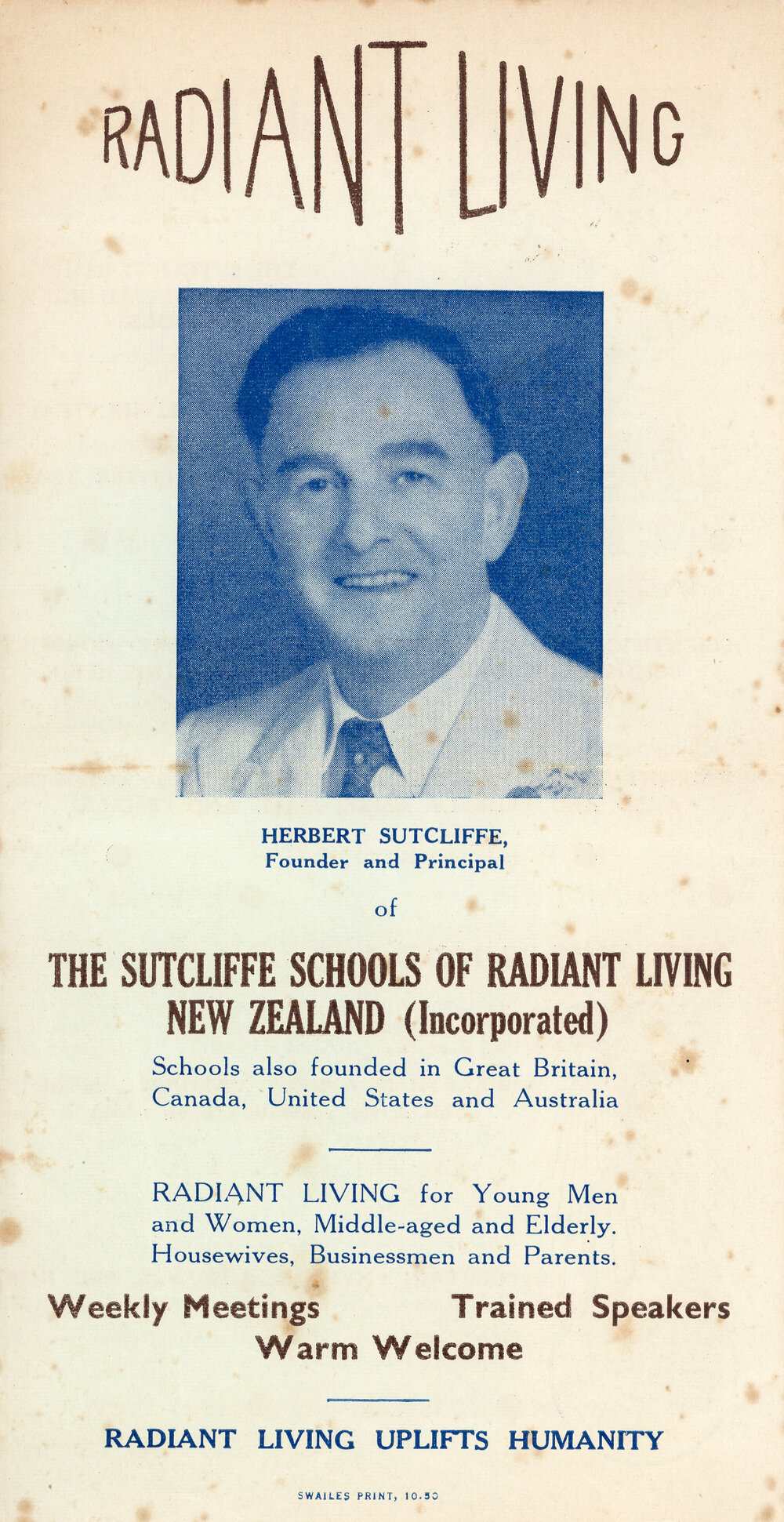 The Sutcliffe Schools of Radiant Living (NZ) Pamphlet