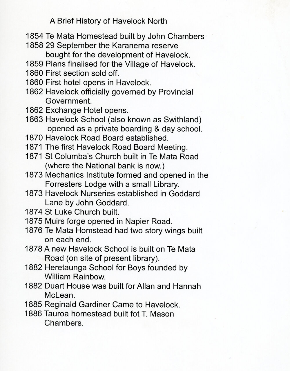 A Brief History of Havelock North