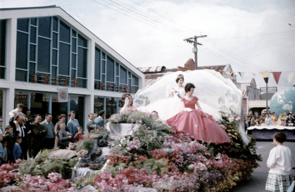 Blossom Queen and Float - Hastings Blossom Festival Parade 1961
